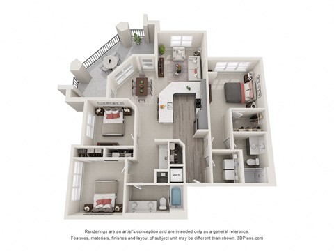 Floor plan for 3 beds, 2 baths, 1459 sqft